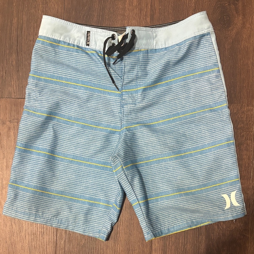 Hurley Tunks Light Blue and Yellow Striped Board Shorts